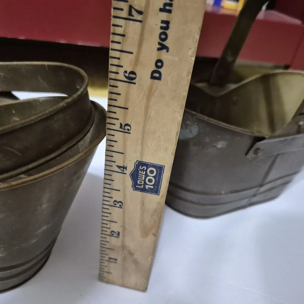 Vintage Brass Coal Scuttle Set of 2 India Fireplace Decor Planter Buckets